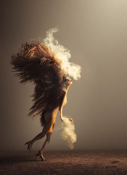 Image similar to a Photorealistic dramatic hyper realistic render of a glamorous Mexican Nahual smoke animal by Ken Brower and Deborah Ory, Lois Greenfield, Beautiful dynamic dramatic dark moody lighting, volumetric, shadows, cinematic atmosphere, Octane render, 8K