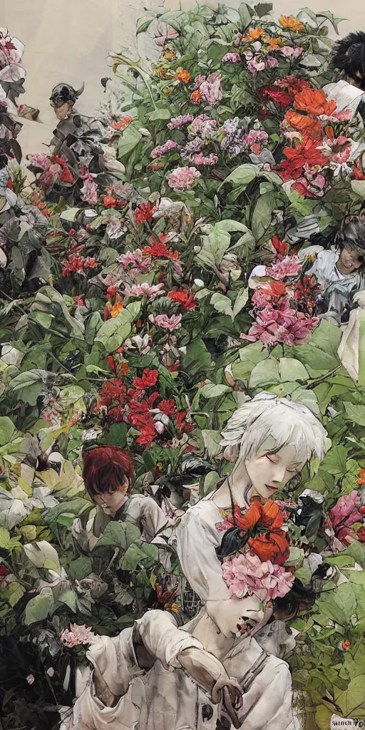 Image similar to oil painting scene from blooming garden by kim jung gi