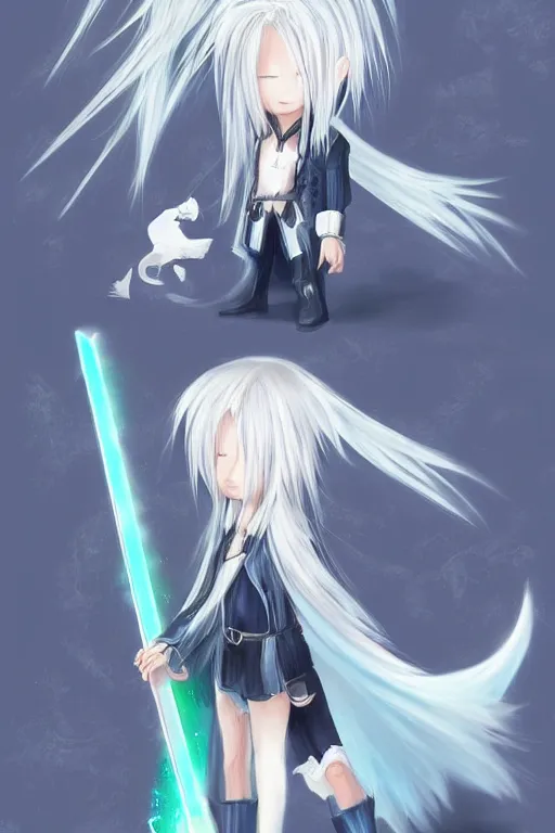 Image similar to super cute Sephiroth, shin min jeong, trending on artstation