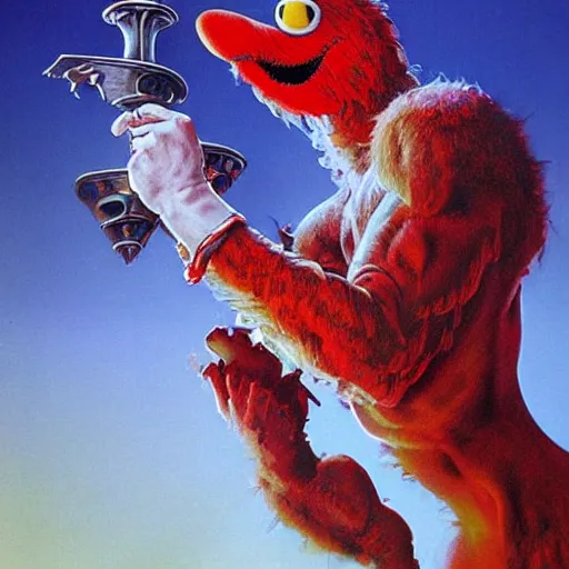 Prompt: elmo warrior king by boris vallejo