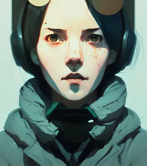 Image similar to portrait of naru from prey, by atey ghailan, by greg rutkowski, by greg tocchini, by james gilleard, by joe fenton, by kaethe butcher, dynamic lighting, gradient light blue, brown, blonde cream and white color scheme, grunge aesthetic