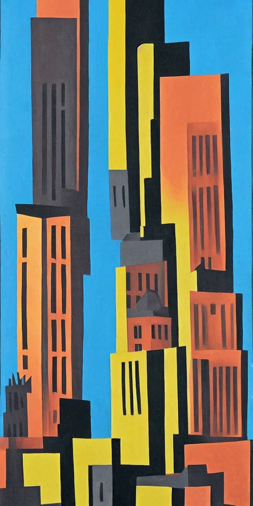 Image similar to The tall buildings that are crumbling, Fortunato Depero painting style.