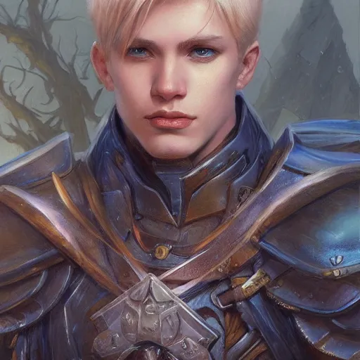 Image similar to A 22 year old Swedish male with short blonde hair and stubble as a fantasy D&D character, art by Donato Giancola and Bayard Wu, digital art, trending on artstation, 4k