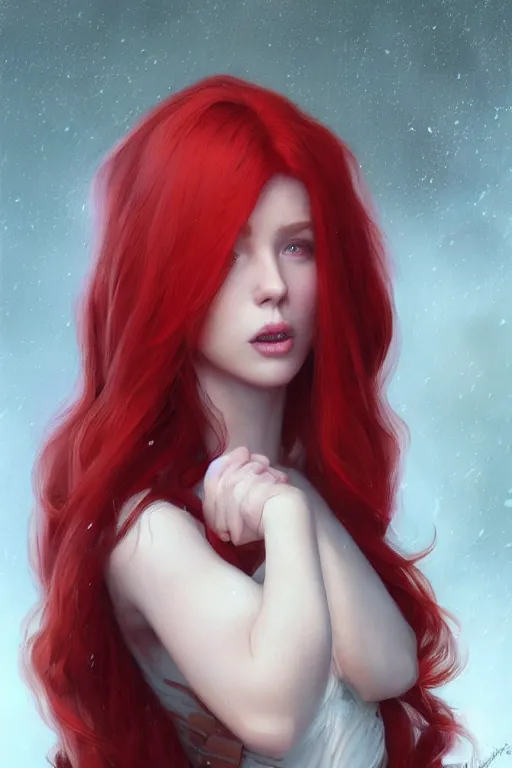 Image similar to beautiful cute red haired joyful and playful 1 9 year old maiden standing up, long hair, sci - fi, fantasy, intricate, elegant, digital painting, artstation, concept art, smooth, sharp focus, 8 k frostbite 3 engine, ultra detailed, art by artgerm and greg rutkowski and magali villeneuve