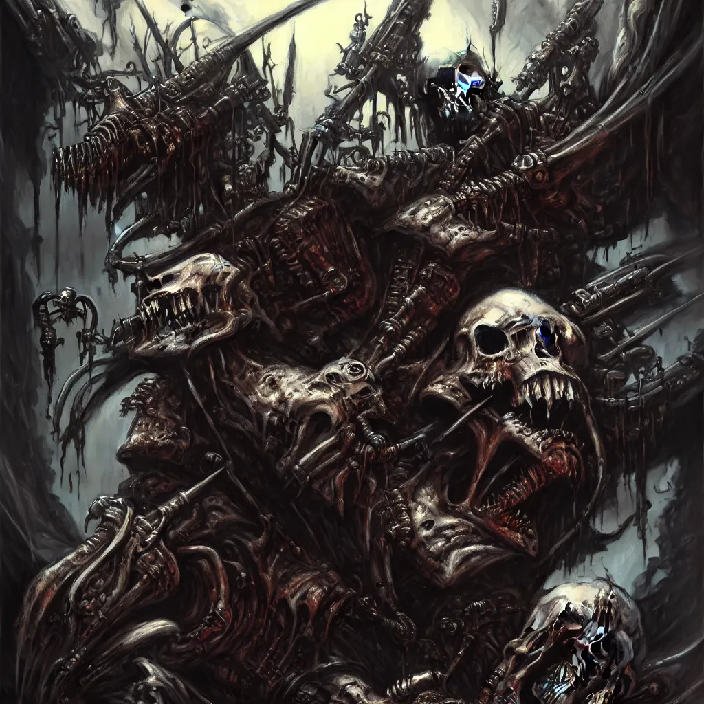 Prompt: Judge Death by Simon Bisley and Glenn Fabry, detailed painterly digital art, dark fantasy, 8k octane beautifully detailed render, post-processing, extremely hyperdetailed, intricate, epic composition, grim yet sparkling atmosphere, cinematic lighting + masterpiece, trending on artstation, very detailed, vibrant colors, Art Nouveau, masterpiece