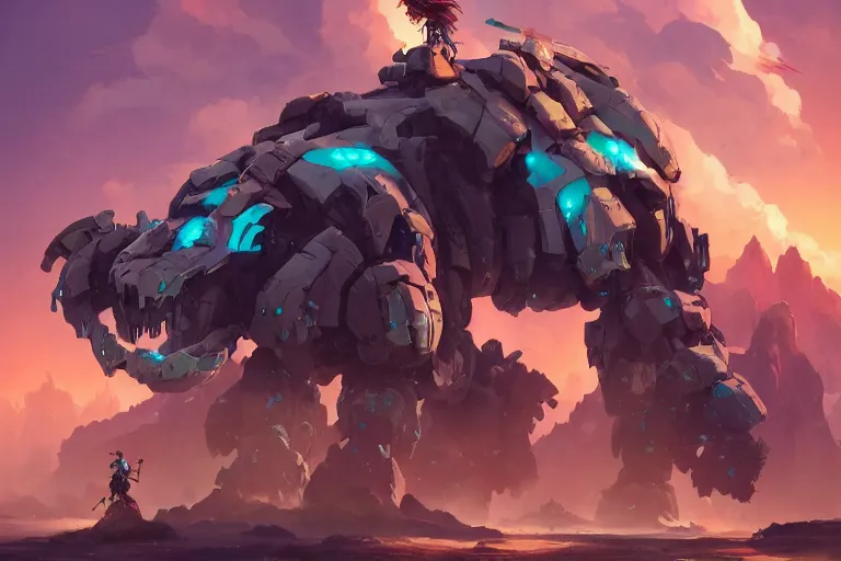 Image similar to tremortusk machine mecha animal beast robot of horizon forbidden west horizon zero dawn bioluminiscence, behance hd by jesper ejsing, by rhads, makoto shinkai and lois van baarle, ilya kuvshinov, rossdraws global illumination