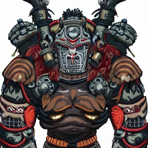 Image similar to big buff strong very big samurai wearing cyber oni mask