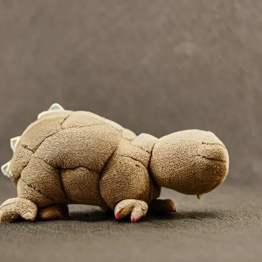 Image similar to an adorable plush toy ankylosaurus, close up photo, Leica