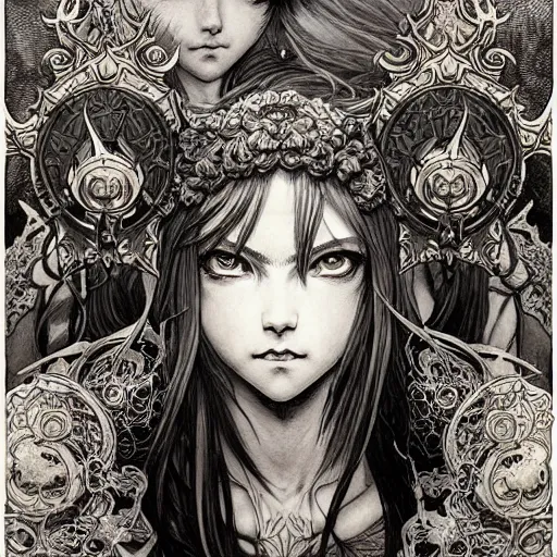 Image similar to prompt: World of Warcraft character portrait drawn Vania Zouravliov and Katsuhiro Otomo and Takato Yamamoto, inspired by Fables, magical and alchemical weapons, soft light, intricate detail, photorealistic style, intricate detailed oil painting, detailed illustration, oil painting, painterly feeling, intricate ink painting detail, sharp high detail, manga and anime 2000