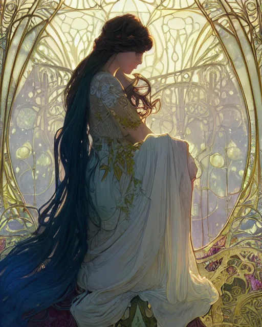 Image similar to secret romance, highly detailed, very intricate, art nouveau, gold filigree, romantic storybook fantasy, soft cinematic lighting, award - winning, disney concept art watercolor illustration by mandy jurgens and alphonse mucha and alena aenami, pastel color palette, featured on artstation