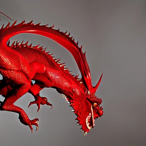 Prompt: a stunning photo of a red dragon