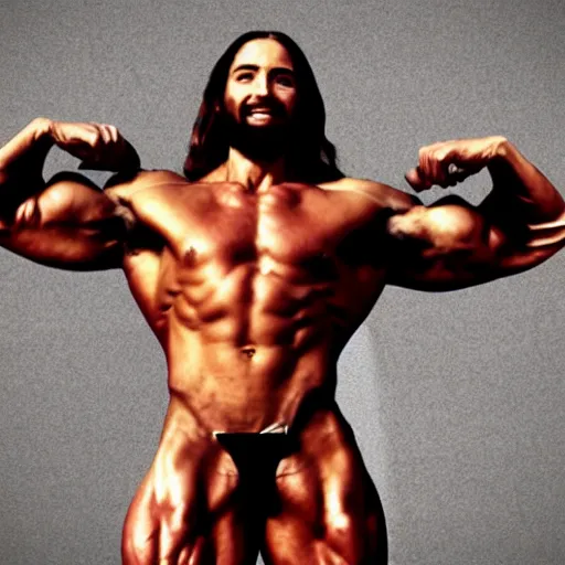 Image similar to jesus as a veiny body builder, extreme detail, 4k, realistic, photograph