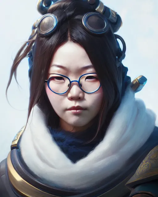 Image similar to mei from overwatch, character portrait, portrait, close up, concept art, intricate details, highly detailed by greg rutkowski, michael whelan and gustave dore