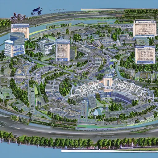 Image similar to a blueprint of a utupian city, detailed