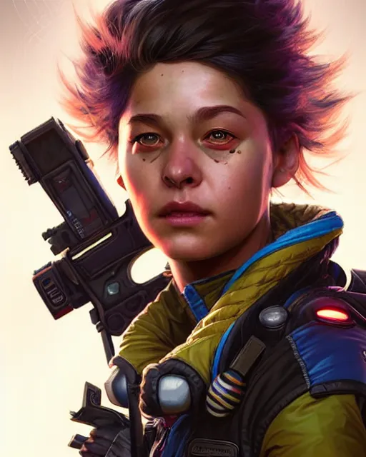 Prompt: Euphoria Sydney Sweeny as an Apex Legends character digital illustration portrait design by, Mark Brooks and Brad Kunkle detailed, gorgeous lighting, wide angle action dynamic portrait