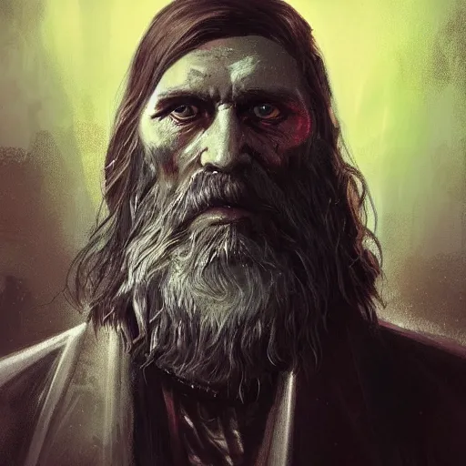 Prompt: grigori rasputin portrait, dystopia core, apocalyptic, armor, warrior, dramatic, sharp focus, fiction, neon, fantasy, hyper detailed, digital art, trending in artstation, cinematic lighting, studio quality, smooth render, unreal engine 5 rendered, octane rendered, art style and nixeu and wlop and krenz cushart