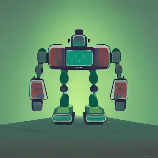 Prompt: retrofuturistic robot in style of Simon Stalenhag, green colour scheme