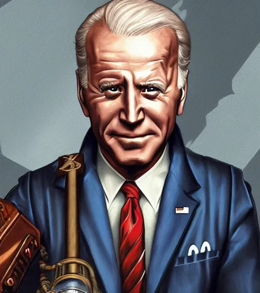 Image similar to joe biden cosplaying bioshock, by artgerm, by simon stalengrad, bioshock screenshot, photorealistic fan art, intricate shading, steampunk, patriot