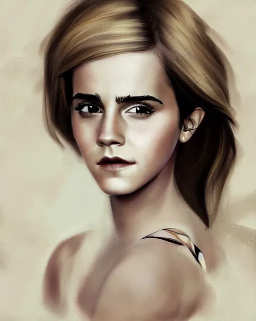 Image similar to detailed digital painting of a emma watson, chinese artwork, soft brushstrokes, pale skin, subsurface scattering, warm lighting