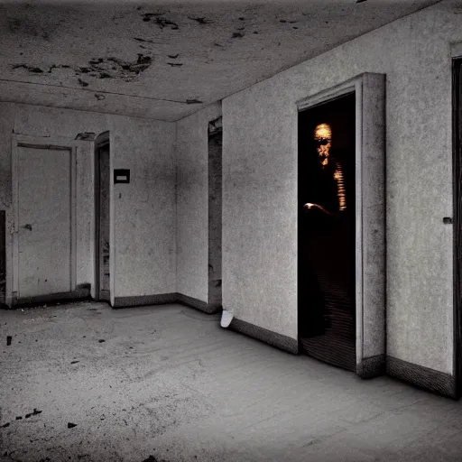 Image similar to Horrifying Man, 3D, Film Grain, Glitch, Playstation 1 Graphic, Abandoned Hospital, Dark, Realistic, Lowres