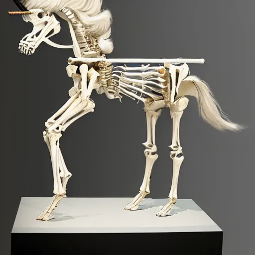 Image similar to unicorn skeleton wikimedia museum photograph