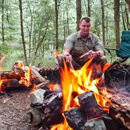 Image similar to veteran special operations officer living off the grid cooking at a campfire