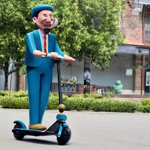 Image similar to a claymation figure of a man on a scooter