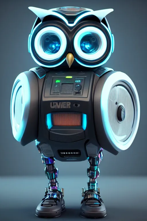 Prompt: high quality 3 d render very cute cyborg owl! with boombox!, cyberpunk highly detailed, unreal engine cinematic smooth, in the style of blade runner & detective pikachu, hannah yata charlie immer, moody light, low angle, uhd 8 k, sharp focus