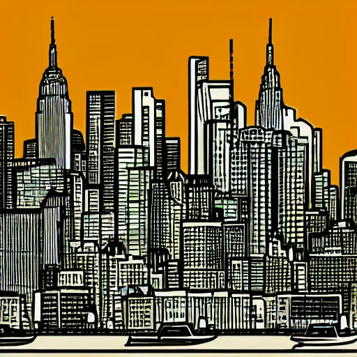 Image similar to new york skyline, cell shaded, comic book style