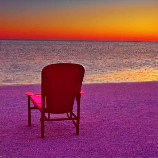 Image similar to purple chair on a red beach with nebula sunset