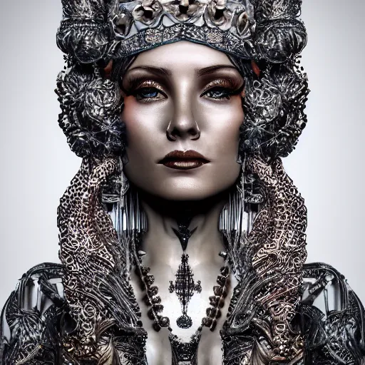 Image similar to the queen of metal, 4 k, intricate detailed, jaw dropping, gorgeous, surreal, octane render