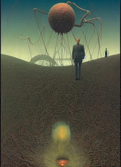 Image similar to hyper realistic end of the world by zdzisław beksinski and norman rockwell and greg rutkowskiweta studio, tokyo futuristic in background, and lucasfilm, realm of the ovarian machine, horror art, the darkest hour