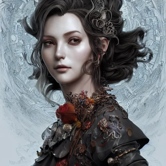 Prompt: the portrait of the lawful evil sorceress personified as an absurdly beautiful, graceful, elegant, sophisticated, young woman, an ultrafine hyperdetailed illustration by kim jung gi, irakli nadar, intricate linework, bright colors, octopath traveler, final fantasy, unreal engine 5 highly rendered, global illumination, radiant light, detailed and intricate environment