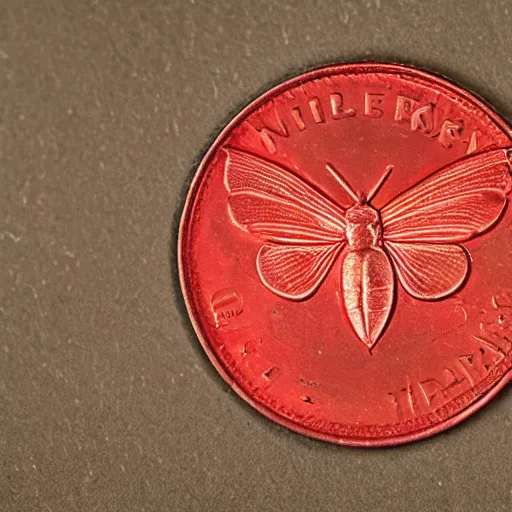 Prompt: red currency depicting a moth,