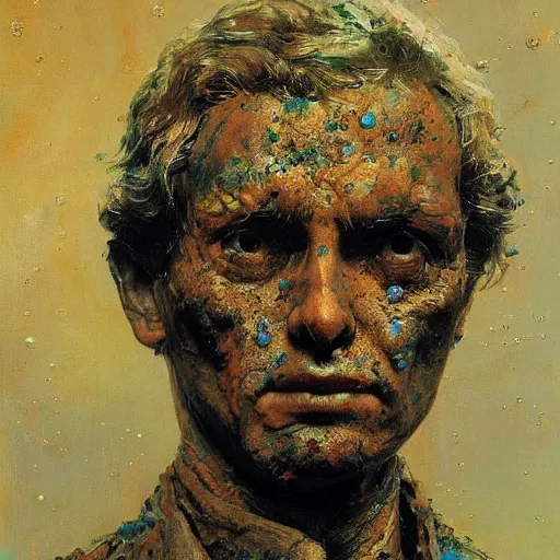 Image similar to a sculpture portrait made of bacteria and dust and molecules and atoms, painting part by wojciech siudmak, part by ilya repin, part by max ernst, part by norman rockwell, artstation