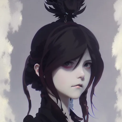 Image similar to portrait of goth girl, finely detailed features, perfect art, trending on pixiv fanbox, painted by greg rutkowski makoto shinkai takashi takeuchi studio ghibli, akihiko yoshida,