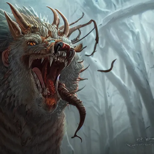 Prompt: winterthorn blessing, targ nar, demon-fang gnoll, by Etienne Delessert and Esao Andrews, high detail, cinematic, cgsociety 8k