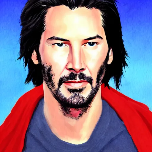 Prompt: young Keanu Reeves illustrated by bijou karman, detailed, 4k