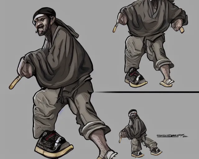 Image similar to a cell shaded cartoon of a monk in rollerblades, illustration, subtle colors, post grunge, highly detailed, sharp focus, Trending on Artstation, HQ, deviantart, art by artgem