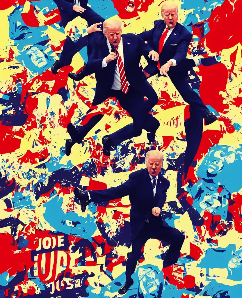 Image similar to a poster of joe biden fighting donald trump, by joe mangrum, trending on deviantart, futurism, movie poster, poster art, 3 2 k uhd, american propaganda, futurism, toyism