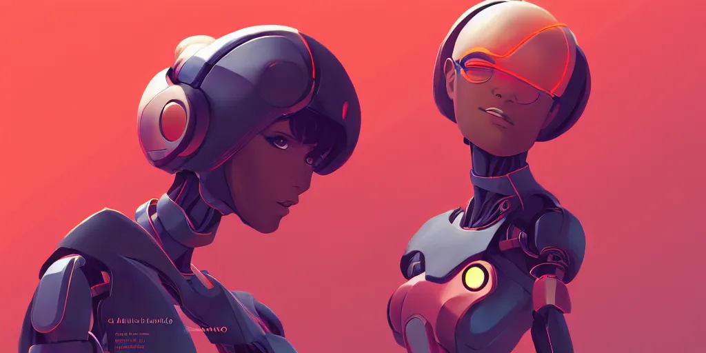 Image similar to digital illustration of sleek humanoid robot by makoto shinkai, ilya kuvshinov, lois van baarle, rossdraws, basquiat | afrofuturism, in the style of hearthstone, trending on artstation | cool color scheme