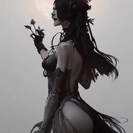 Image similar to a tall attractive goth girl, cute, intricate, highly detailed, digital painting, artstation, concept art, smooth, sharp focus, illustration, unreal engine 5, 8 k, art by artgerm and greg rutkowski and alphonse mucha