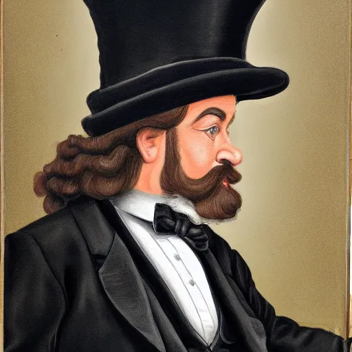 Image similar to detailed portrait painting of a gentleman Dwarf wearing brown tuxedo and top hat