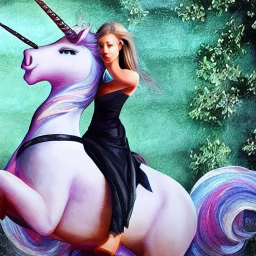 Prompt: Beautiful girl in white riding the unicorn