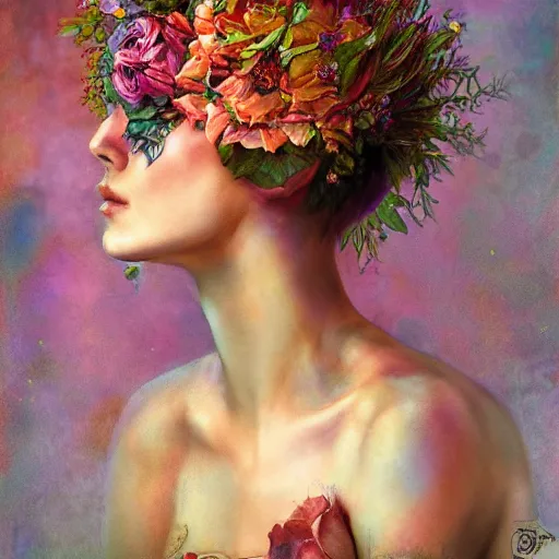 Image similar to flower queen, by annie swynnerton and tino rodriguez and charlie bowater, dramatic lighting, floral tattoos, rich colors, smooth sharp focus, extremely detailed, adolf wolfli