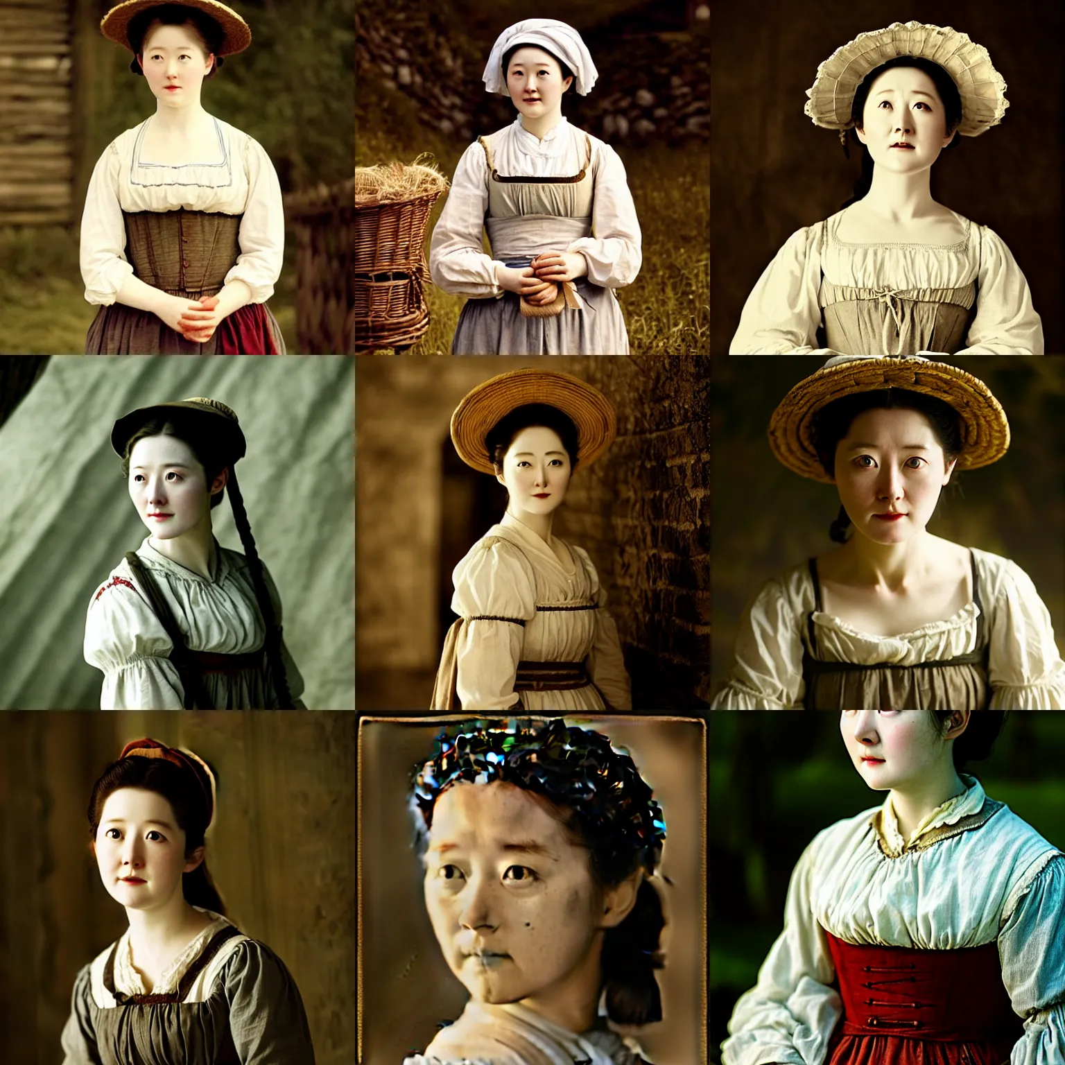 Prompt: young Lee Young ae as a european, 19th century peasant girl, cinematic lighting, highly detailed, realistic, antique photography