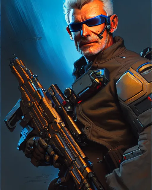 Prompt: soldier 7 6 from overwatch, character portrait, concept art, intricate details, highly detailed by greg rutkowski, michael whelan and gustave dore