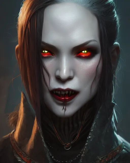 Image similar to vampire, highly detailed, d & d, fantasy, highly detailed, digital painting, trending on artstation, concept art, sharp focus, illustration, global illumination, shaded, art by artgerm and greg rutkowski and fuji choko and viktoria gavrilenko and hoang lap