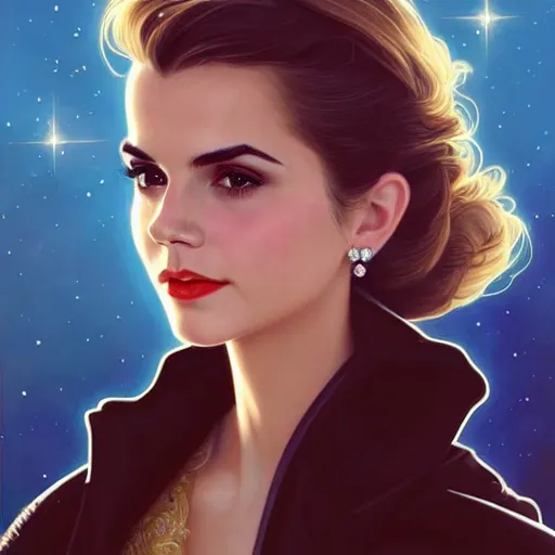 Image similar to A combination of Victoria Justice's and Grace Kelly's and Emma Watson's appearances as an astronaut, full body portrait, western, D&D, fantasy, intricate, elegant, highly detailed, digital painting, artstation, concept art, matte, sharp focus, illustration, art by Artgerm and Greg Rutkowski and Alphonse Mucha