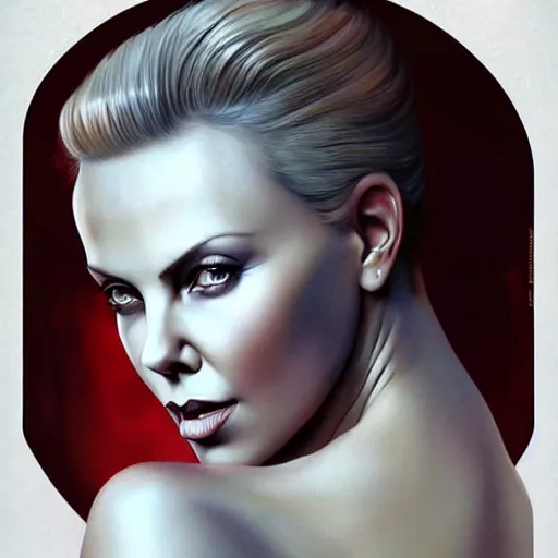 Image similar to a portrait pinup of charlize theron by charlie bowater and anna dittmann and gil elvgren.